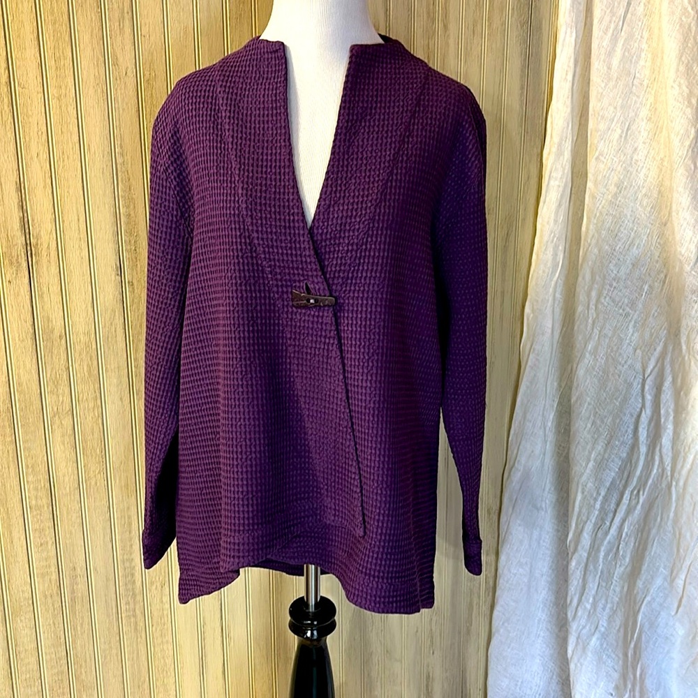 Focus Casual Life Jacket, asymmetrical Kimono, Purple Waffle Weave, Medium, EUC